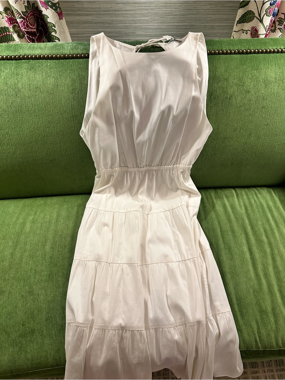 Alice + Olivia Sleeveless Tiered Open Back Maxi Dress with Tie